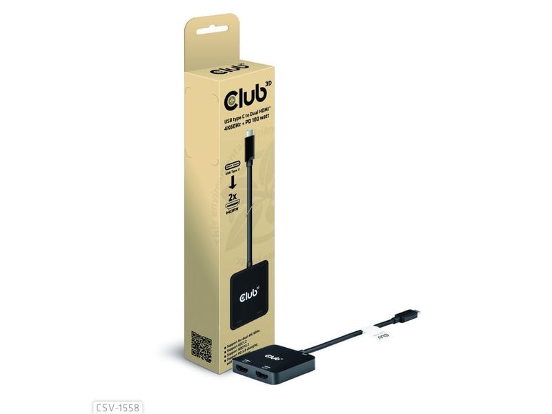 Club 3D USB-Hub CSV-1558 USB Typ-C zu Dual HDMI 4K60 Hz   Strom bis zu 100 Watt