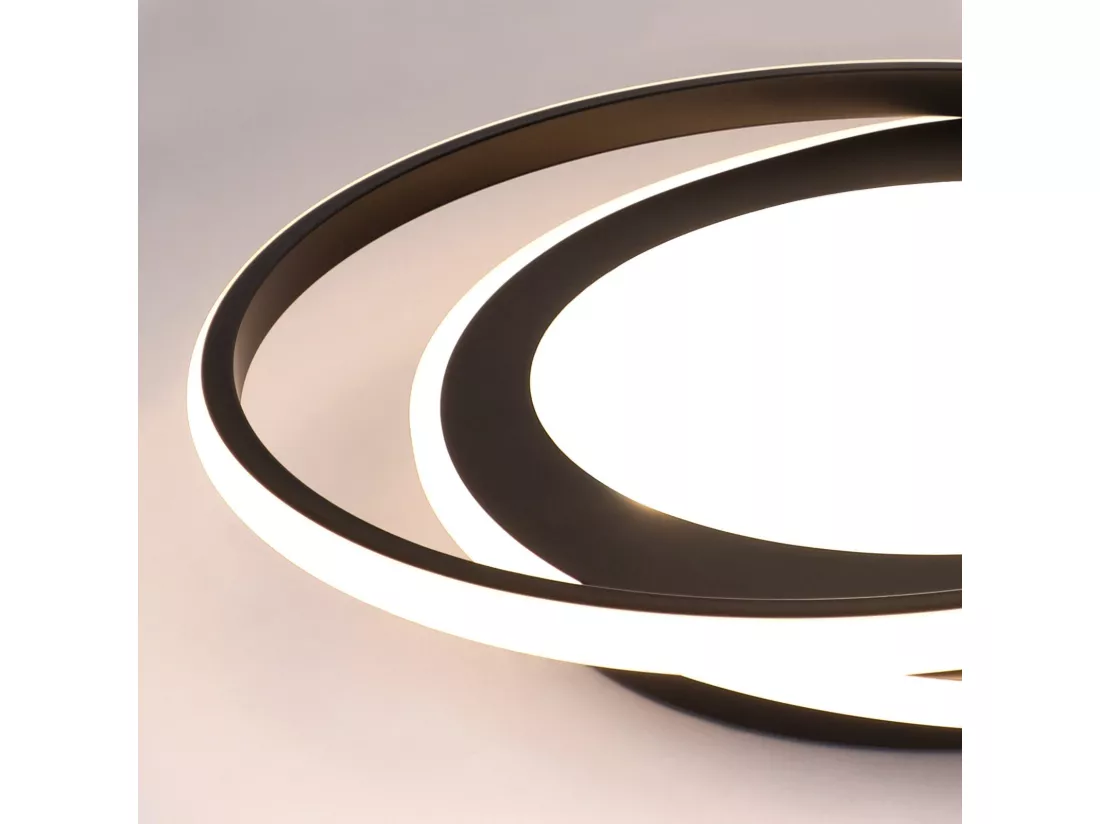 NETTLIFE Plafonnier LED Rond 66W Moderne 48,5 cm Chambre Noir Dimmable avec Télécommande Salon pour Cuisine Couloir Bureau