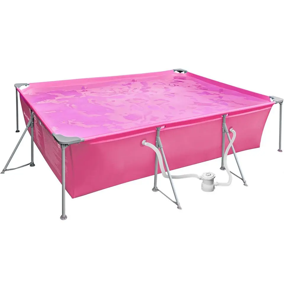 tectake Zwembad rechthoekig met filterpomp 300 x 207 x 70 cm, Pink