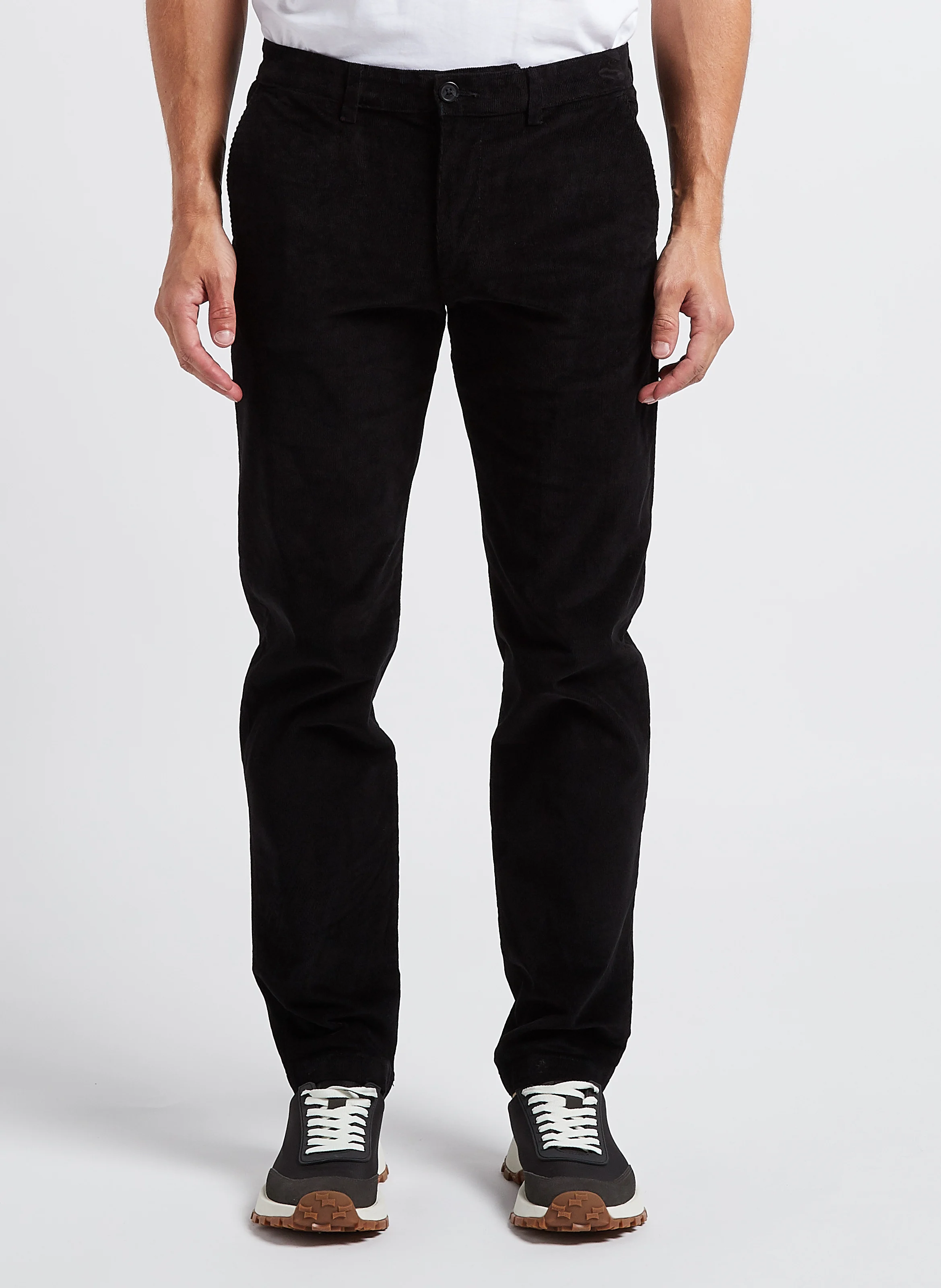 Pantalon droit en velours de coton bio mélangé | Noir