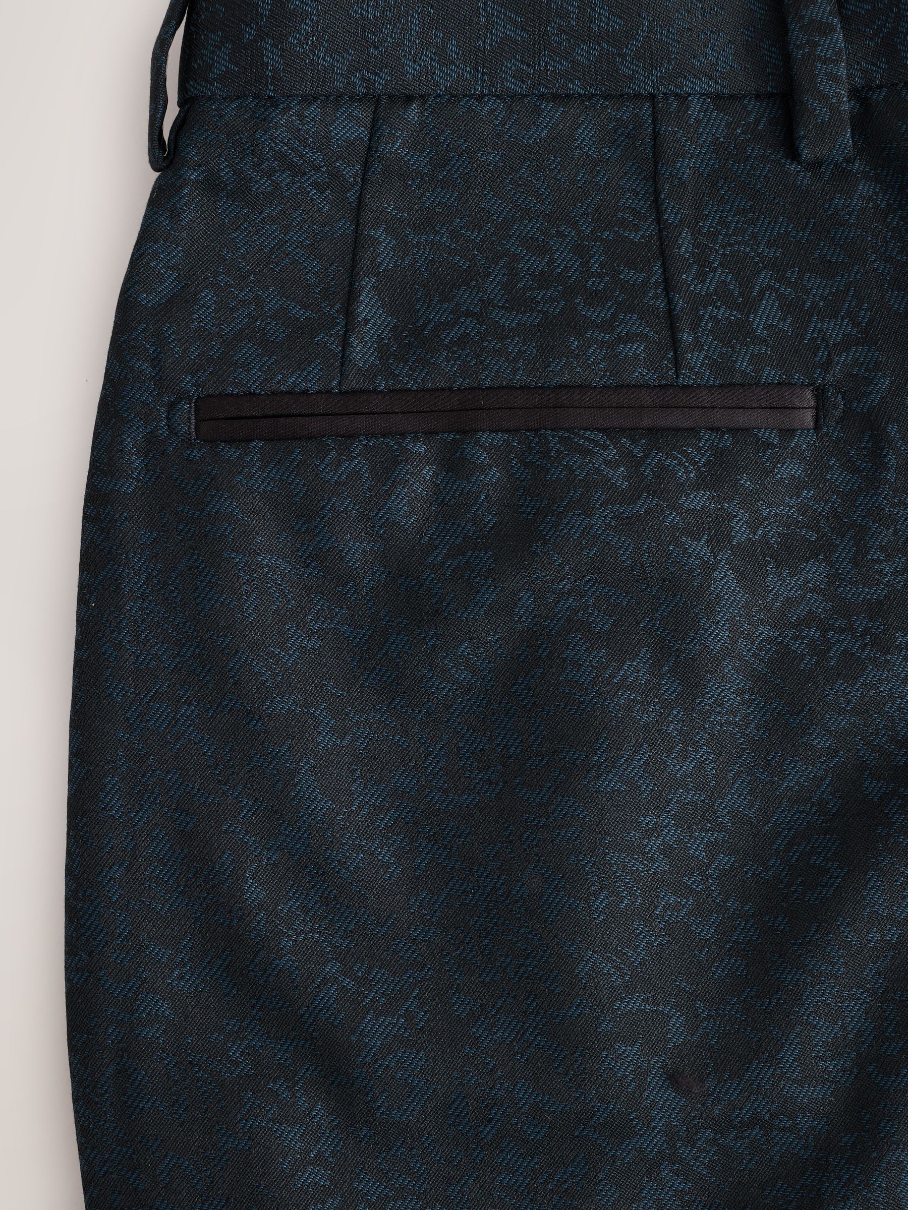 Donkerblauw - Slim Fit Jacquard Pattern Tuxedo Suit Trousers