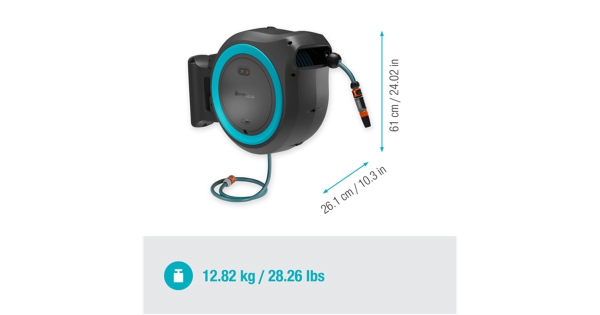 GARDENA35 m Wand-slangenbox Powerroll XL slanghaspel  (Grijs/turquoise, 35 meter, Accu en oplader niet inbegrepen, POWER FOR ALL ALLIANCE)