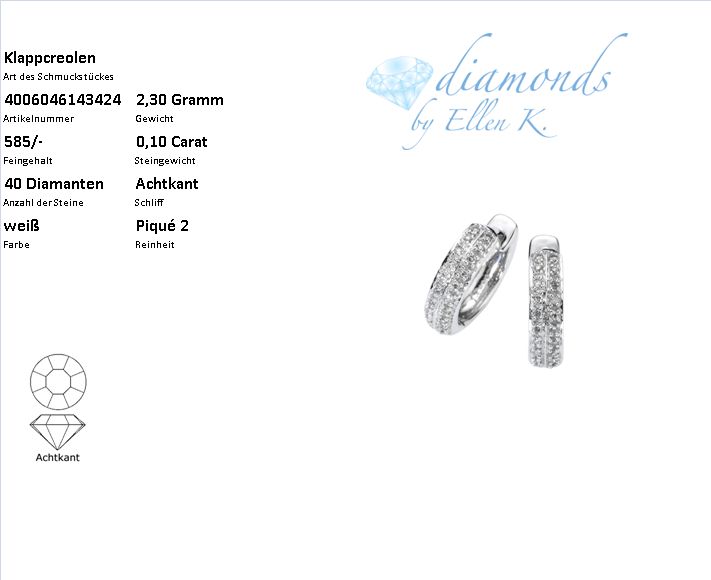 Diamonds by Ellen K. Ohrringe Gold 585 mit 40x Brillant zus. 0,10ct.