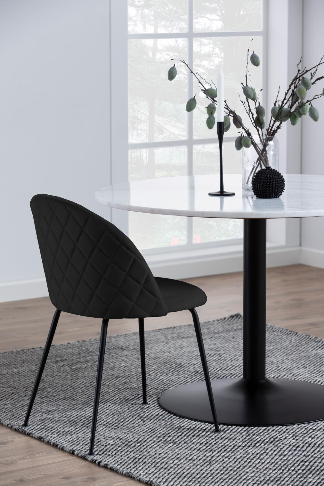 Carrara Eetkamertafel - Ø110 cm - Marmer - Zwarte poot