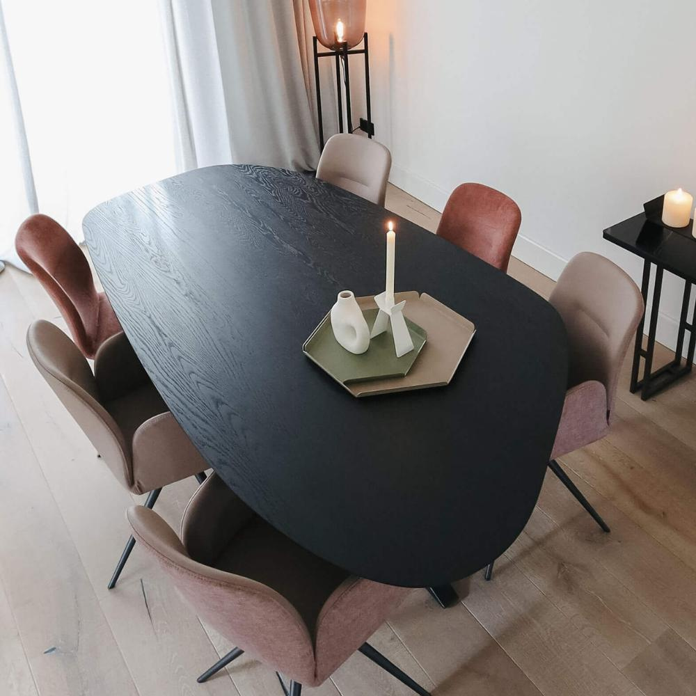 They & Me eettafel Starry Night organisch 200 x 110 x 75 | Eiken Geborsteld Black Lak | Rechte Rand | Frame RAL9017 verkeerszwart