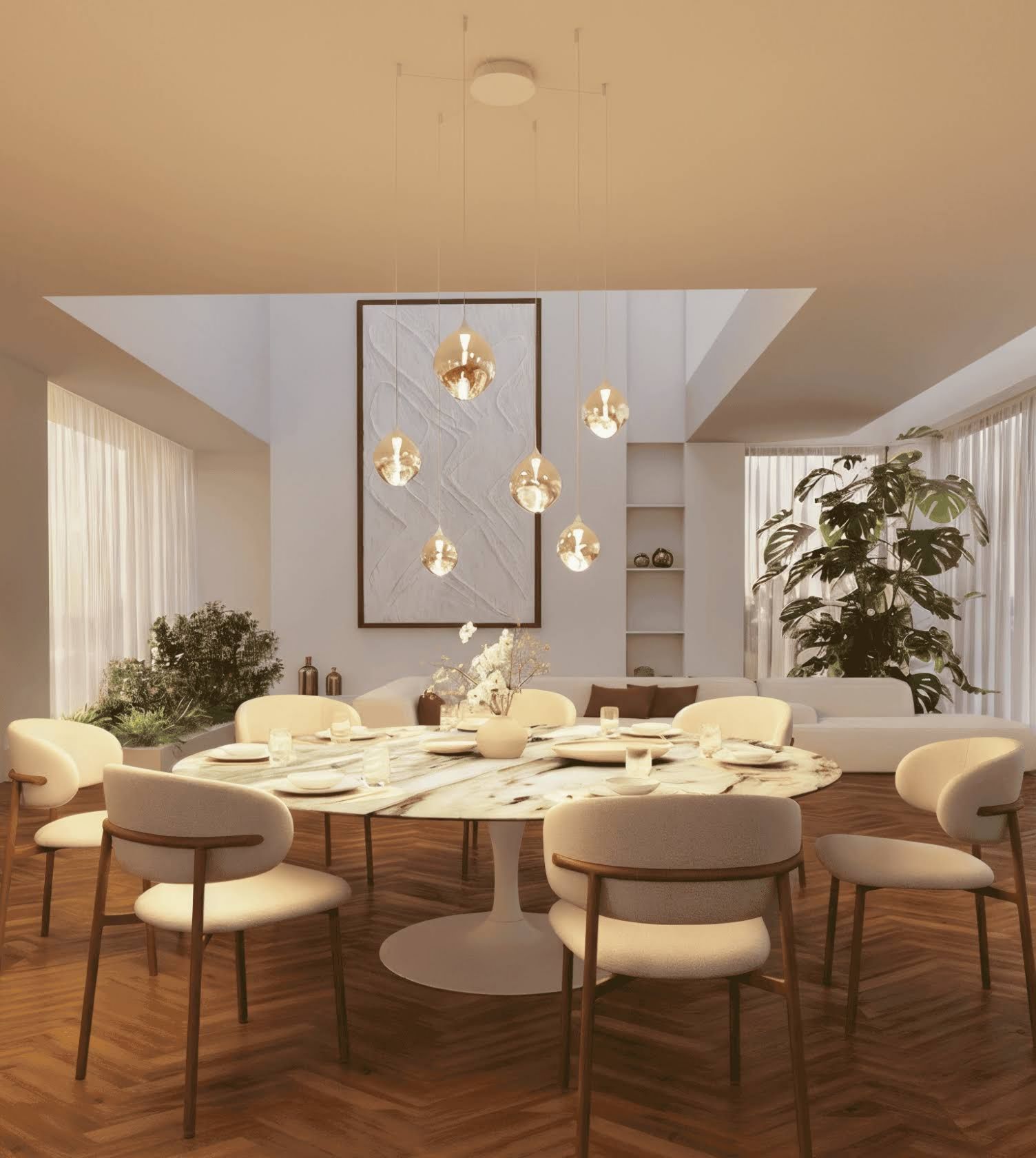 Original Neona SOMOS LED Pendelleuchte aus Glas – Hängeleuchte 6-flammig für Wohn