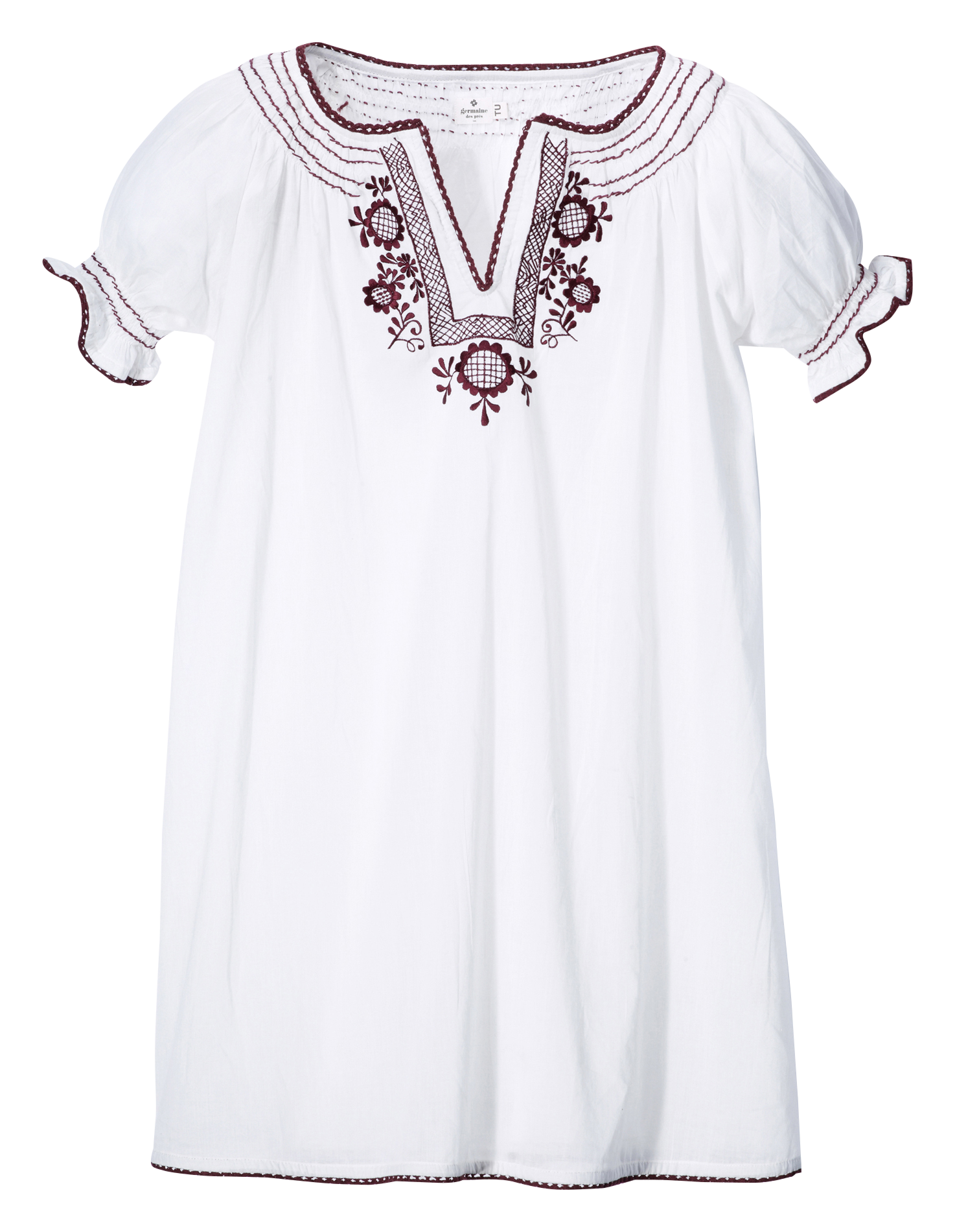 ZOE - Robe courte brodée col tunisien en coton | Blanc
