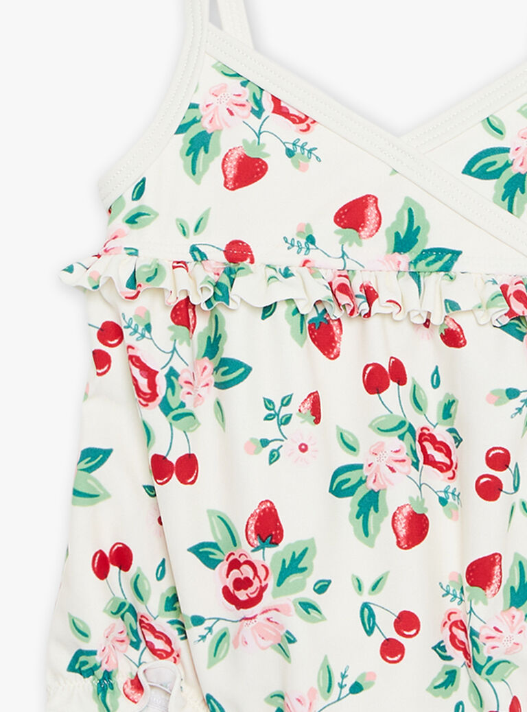 Maillot de bain écru à imprimé fleur et fruit