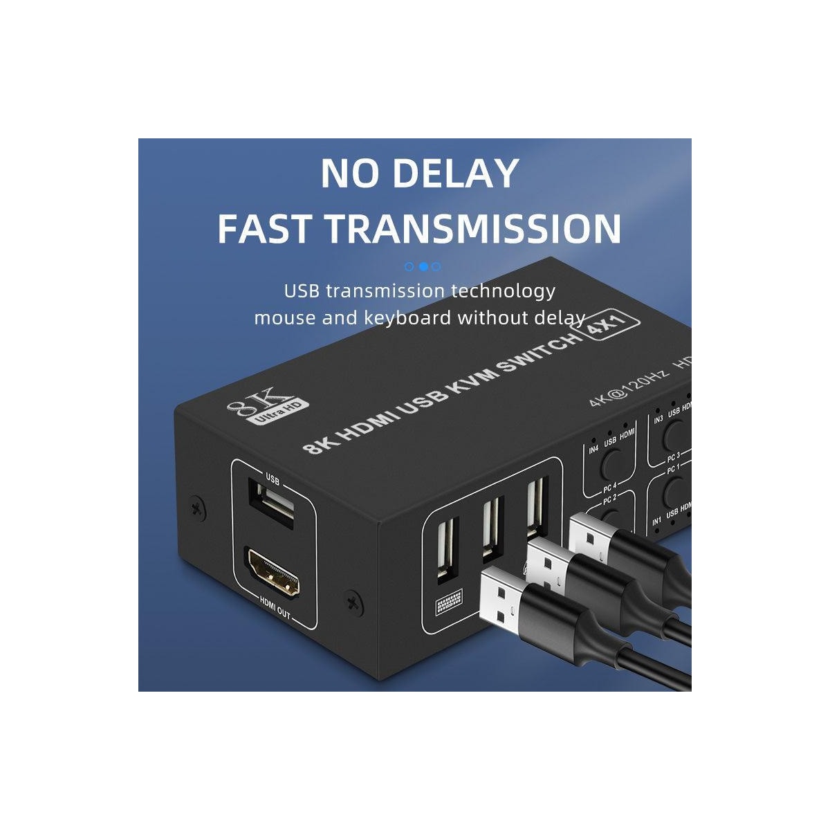 NÖRDIC KVM Switch 4 PC til 1xHDMI 8K60Hz og 4xUSB HDCP 2.2 for Xbox, PS5, Laptop