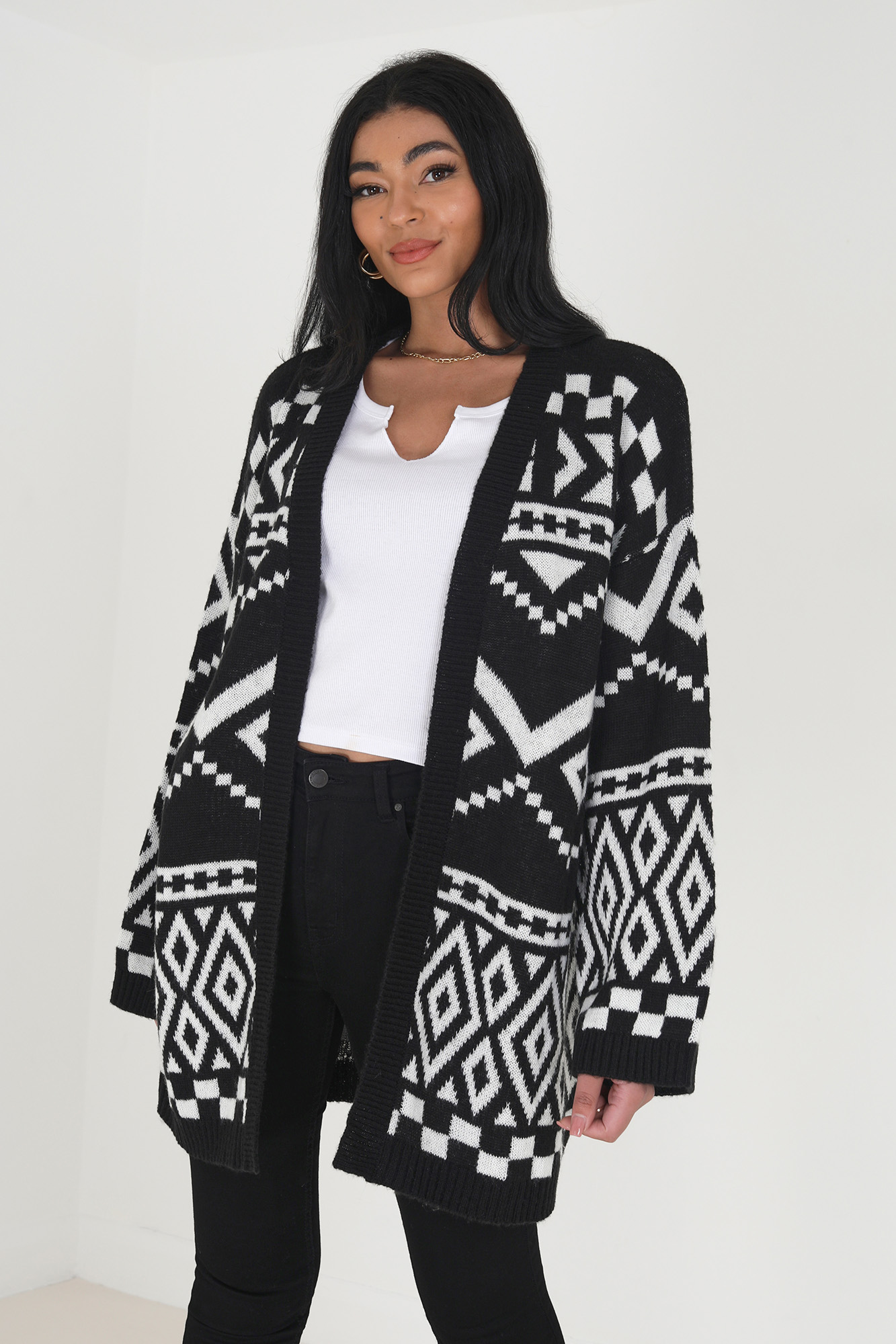 Jaqueta aberta em malha jacquard