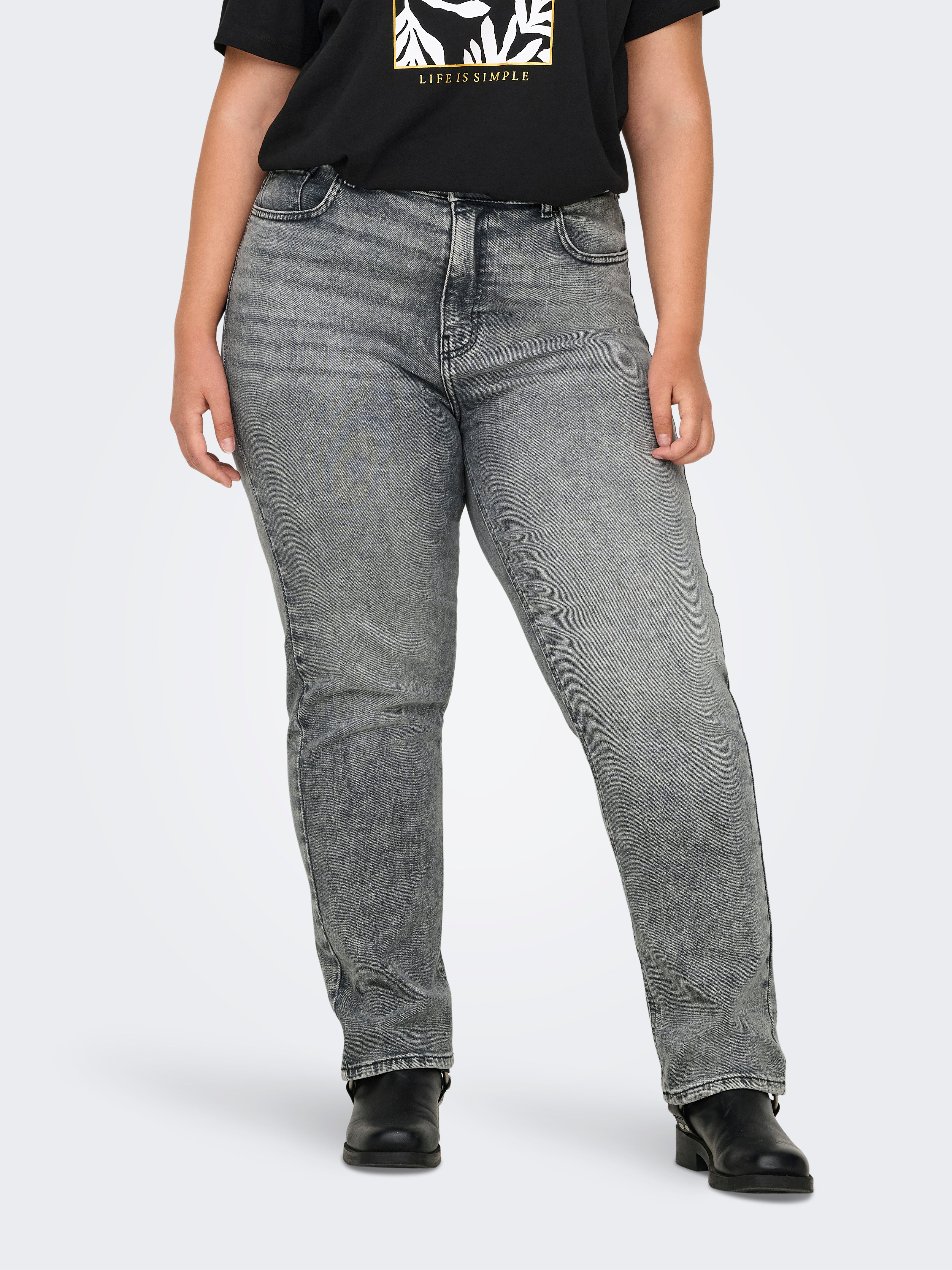 CARMILY Hohe Taille Gerade geschnitten Jeans Medium Grey Denim