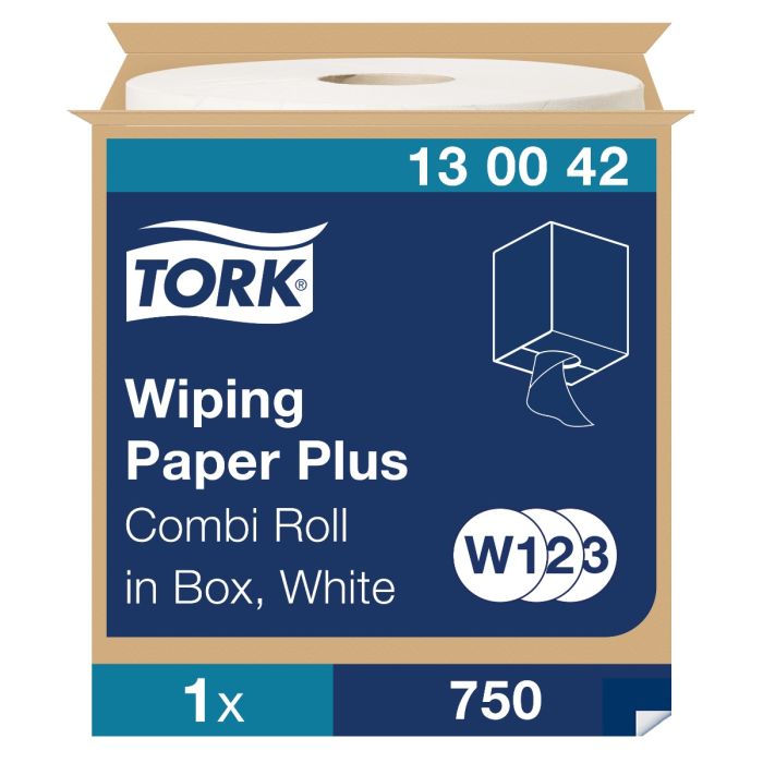 Tork W1 poetsrol 130042 Wiper 420 2laags wit 255 mtr x 24 cm doos à 1 rol/750 vel (130042)