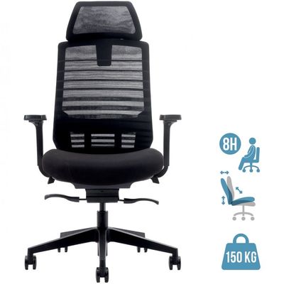 Fauteuil de bureau JACK - accoudoirs réglables - appuie-tête réglable - noir