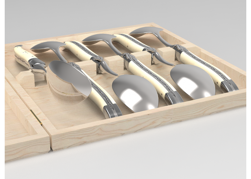 Service de 6 grandes cuillères Laguiole avec un manche en os de bovin et mitres en acier inoxydable