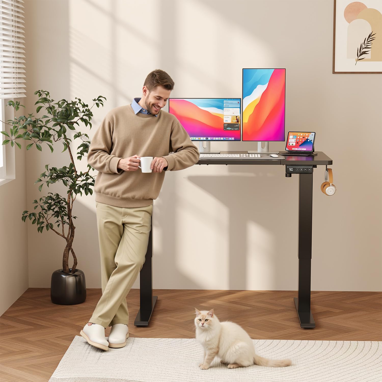 JUMMICO HöHenverstellbarer Schreibtisch Standing Desk Elektrischer Schreibtisch Höhenverstellbar mit Memory-Funktion 140 x 60 cm,Schwarz
