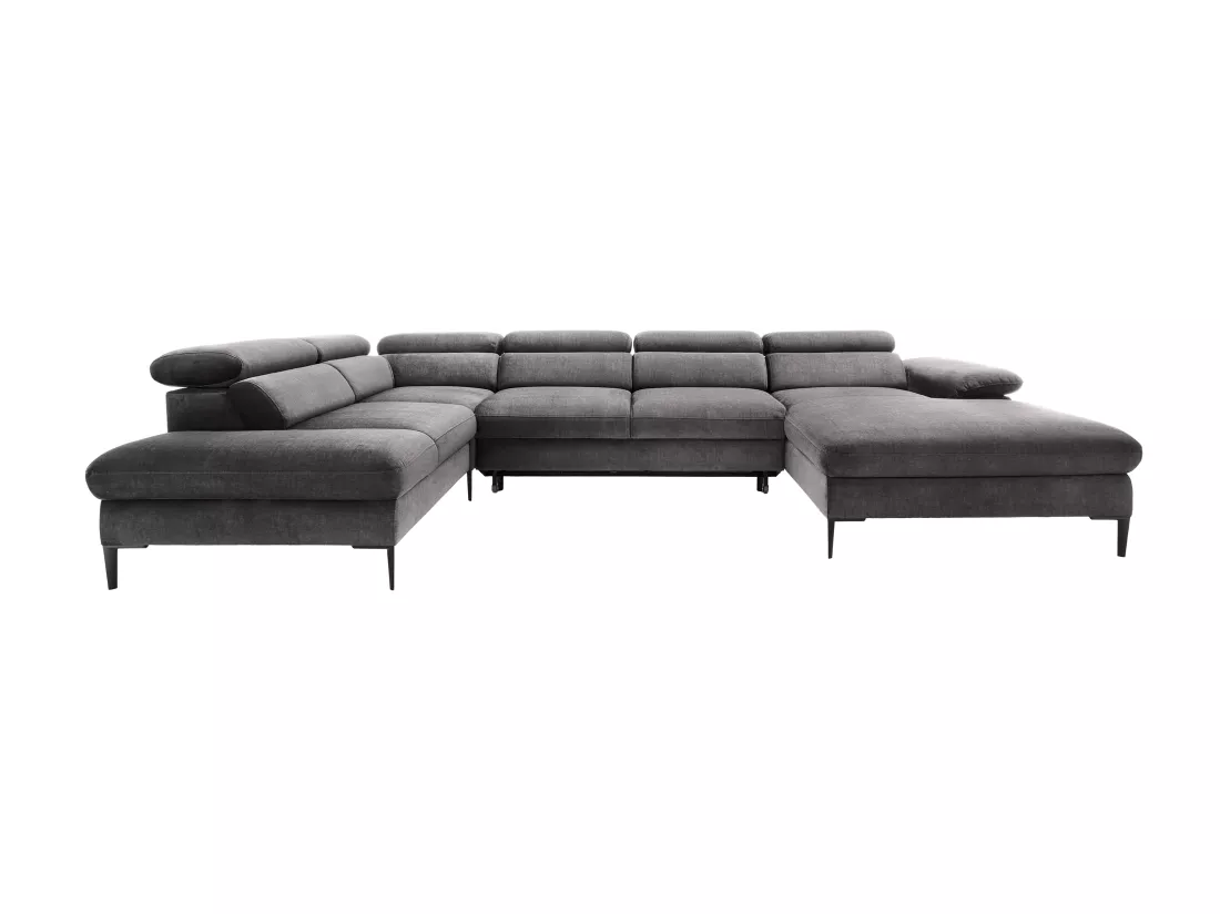 Grand canapé d'angle droit panoramique convertible en velours gris anthracite SEPINA de Pascal Morabito