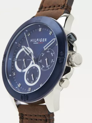 Relógio com pulseira de couro e aço azul