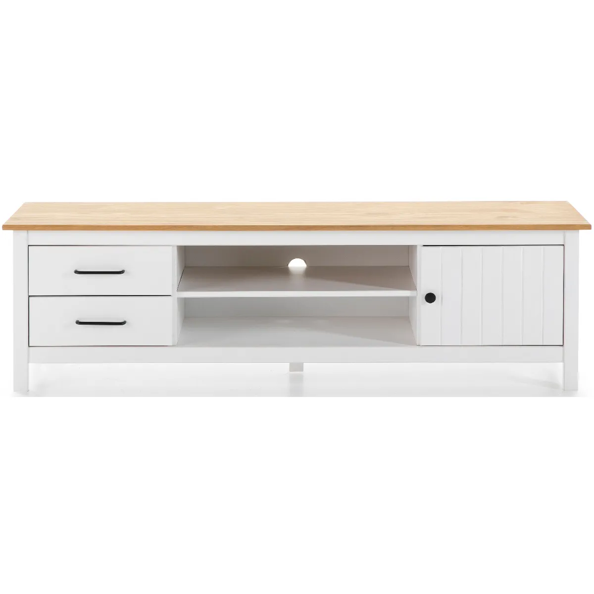 Pegane Meuble TV pin massif - 158 cm - Chêne/Blanc