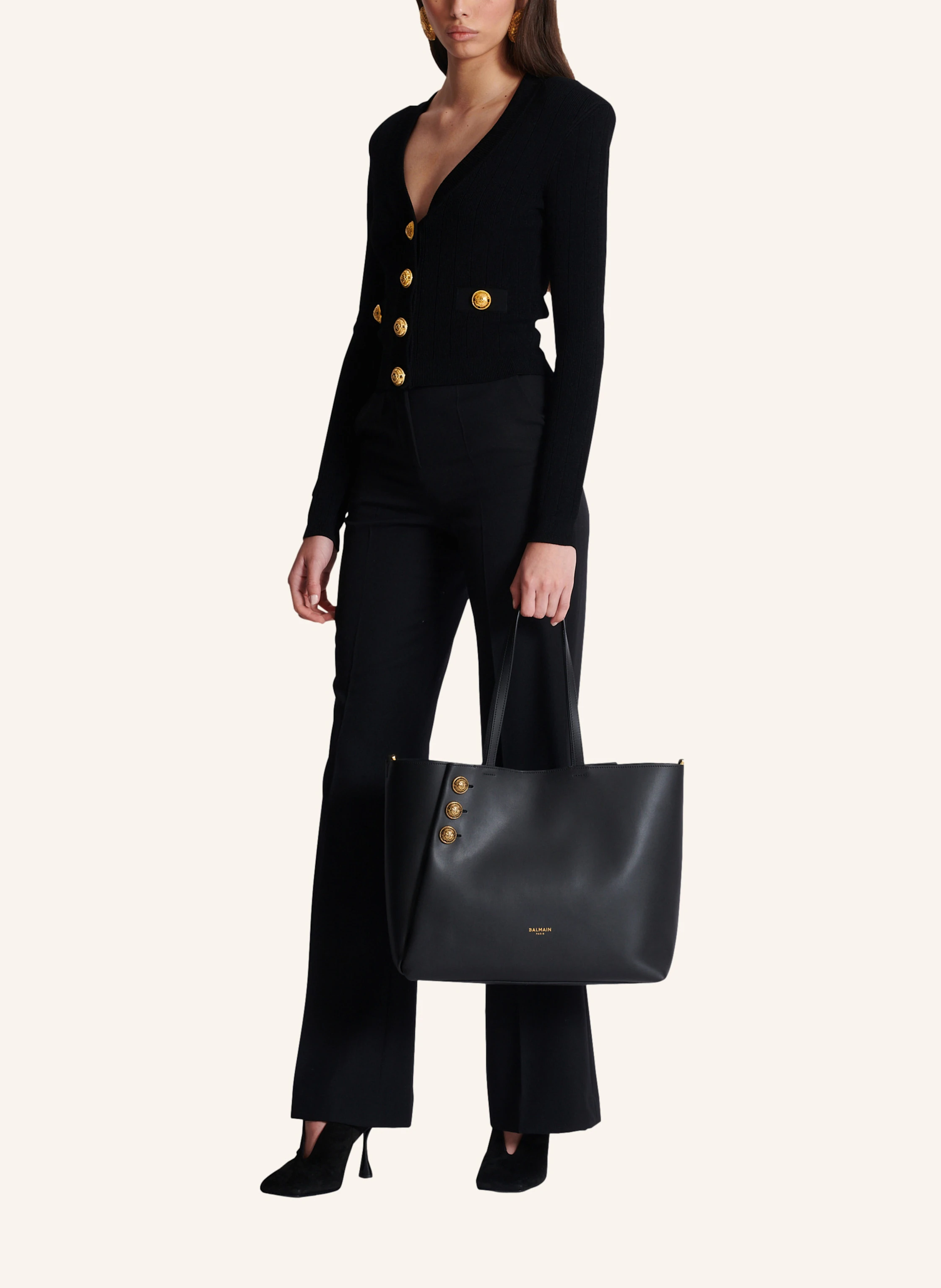 BALMAIN Shopper Emblčme aus Leder