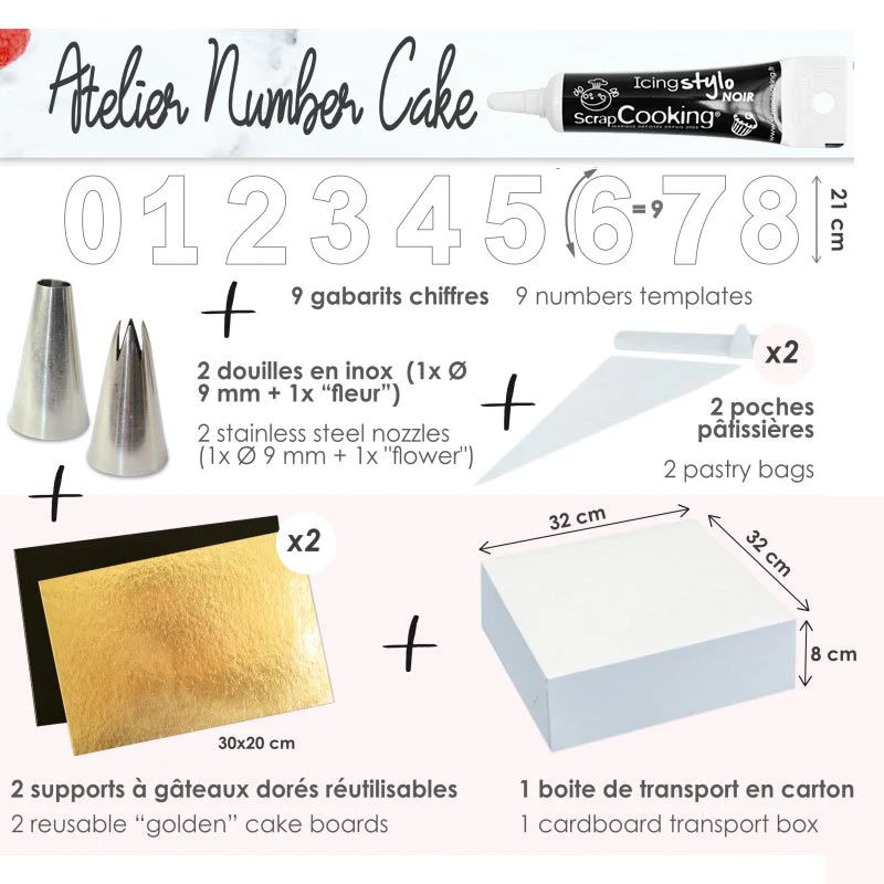 Coffret atelier number cake + Stylo de glaçage noir Scrapcooking