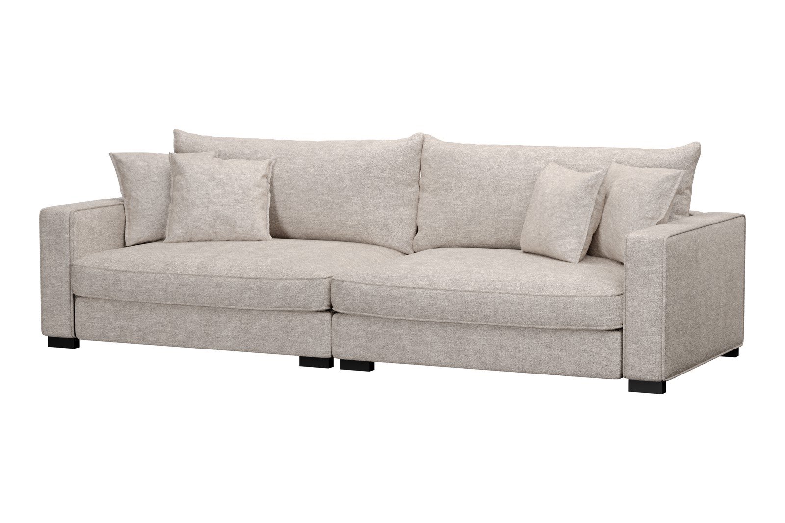 Rossi Lux 4-seter sofa Tekstil Beatto 1027 Lys Grå, arm B med sorte ben. Std. Komfort.