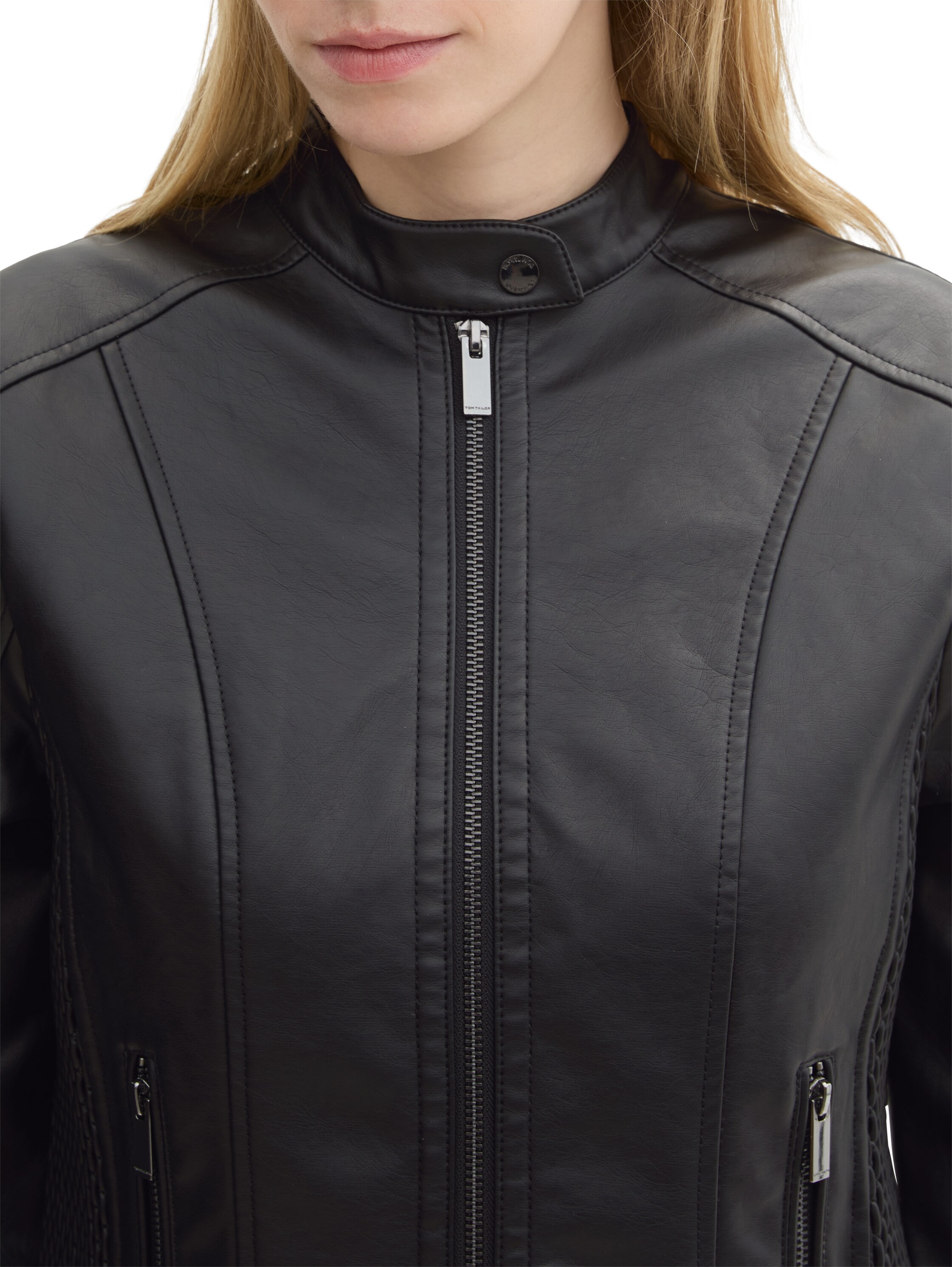 TOM TAILOR Bikerjacke ohne Kapuze Kunstleder mit Reissverschluss