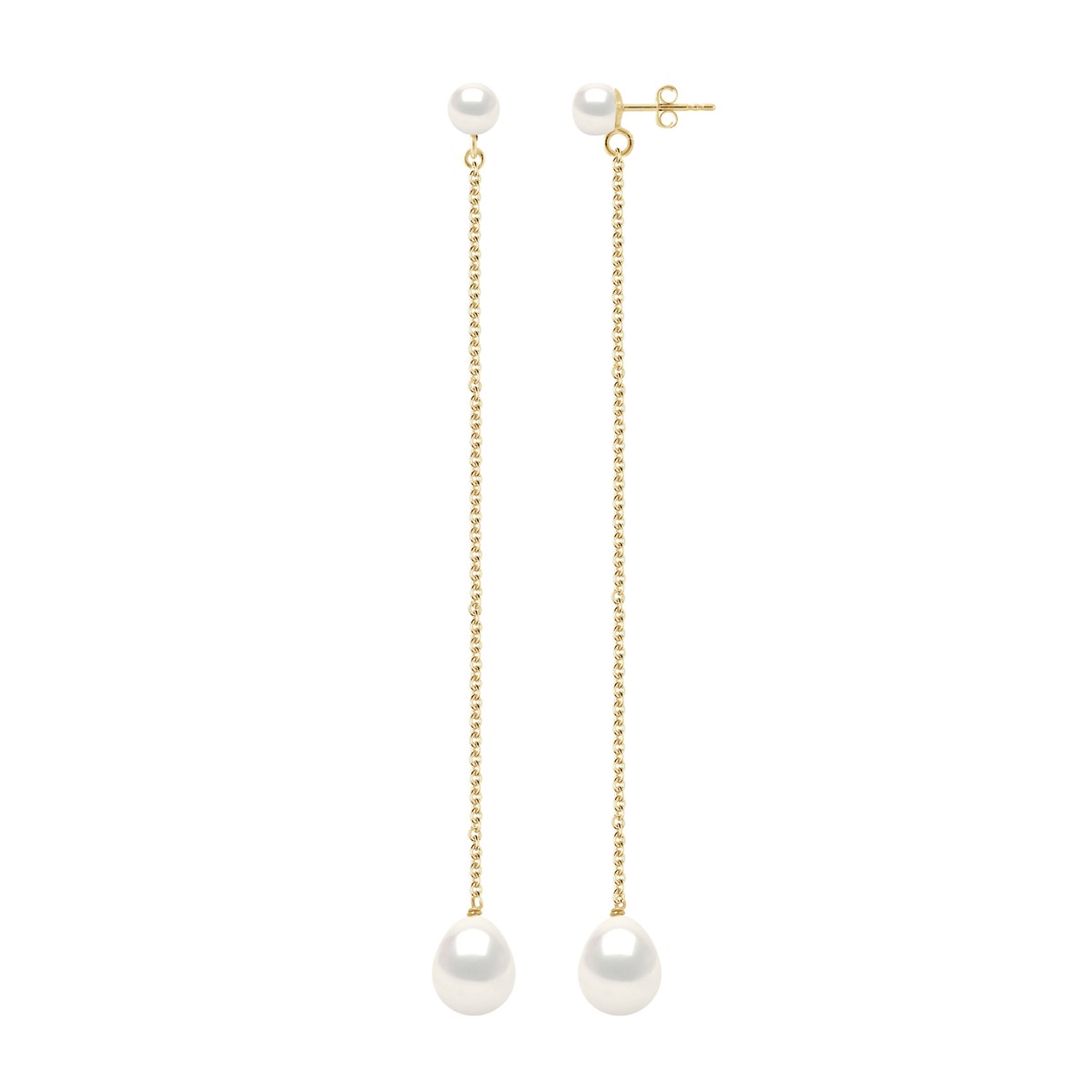 STELLA - Boucles d'Oreilles Perles d'Eau Douce 5-6 & 8-9 mm Blanches Or Jaune