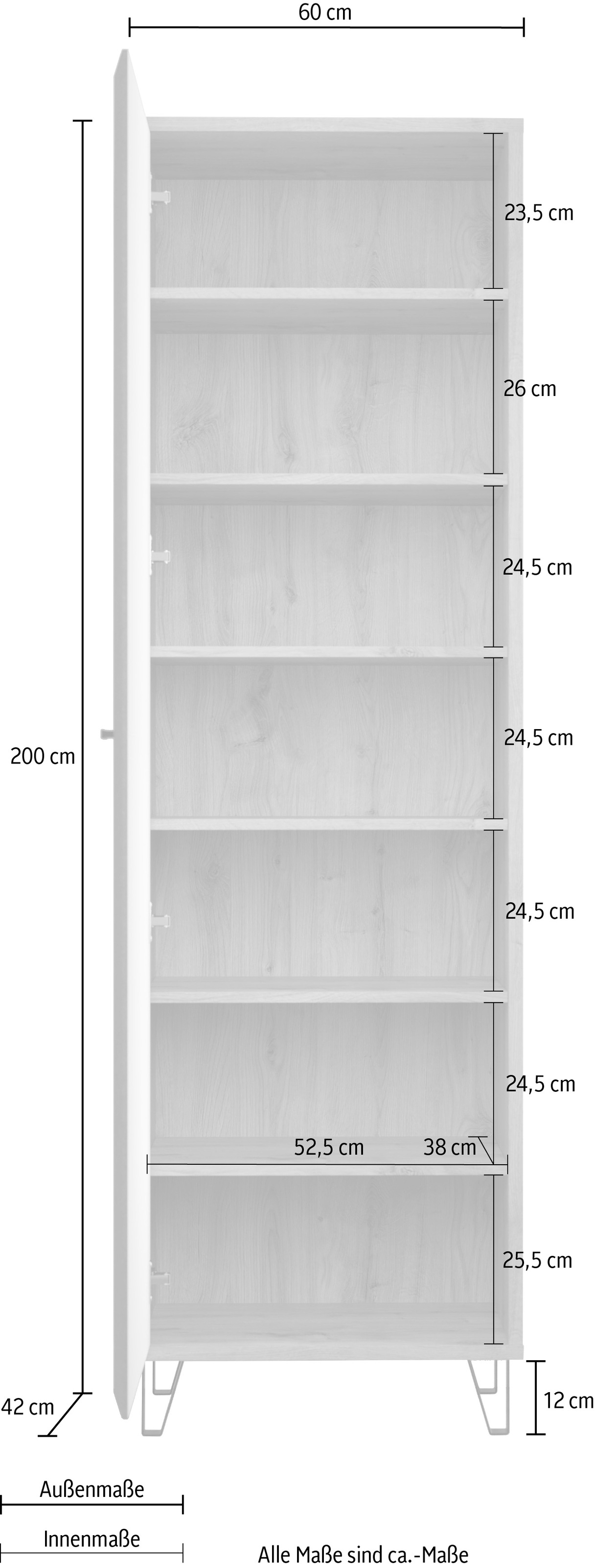PLACES OF STYLE Garderobenschrank »Belva« 1 Stk. tlg. Flurschrank mit 5 verstellbaren Böden und ausziehbarer Kleiderstange