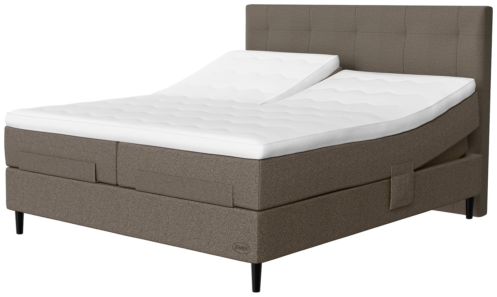 Opal Aqtive II regulerbar 160x200 cm Tekstil 188 gråbrun, fast/ekstra fast, seamless, Tempsmart Split topper overmadrass, Conic 14 cm sorte ben + støtteben