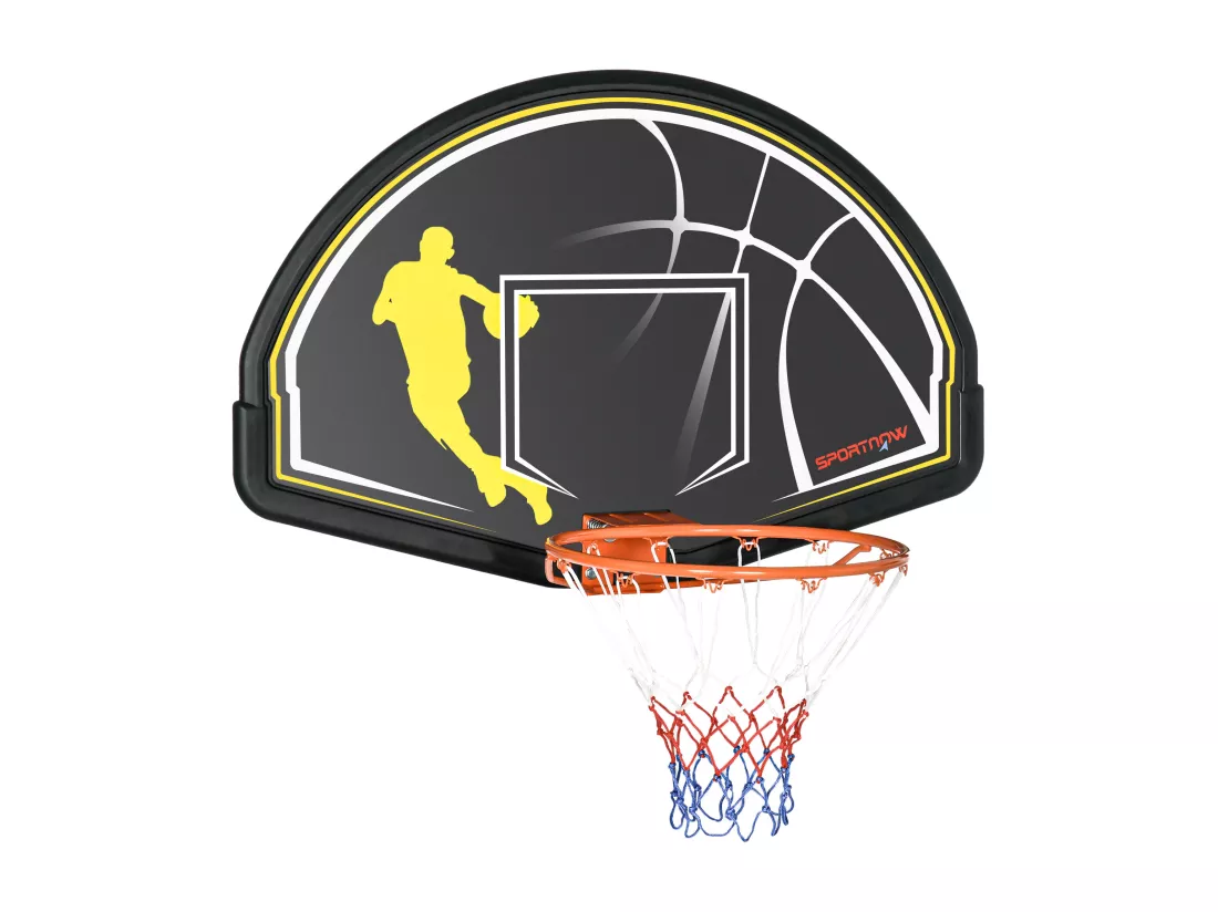 Panier de basket-ball mural avec ressort - panneau de basket à accrocher - visserie incluse - acier PE jaune noir