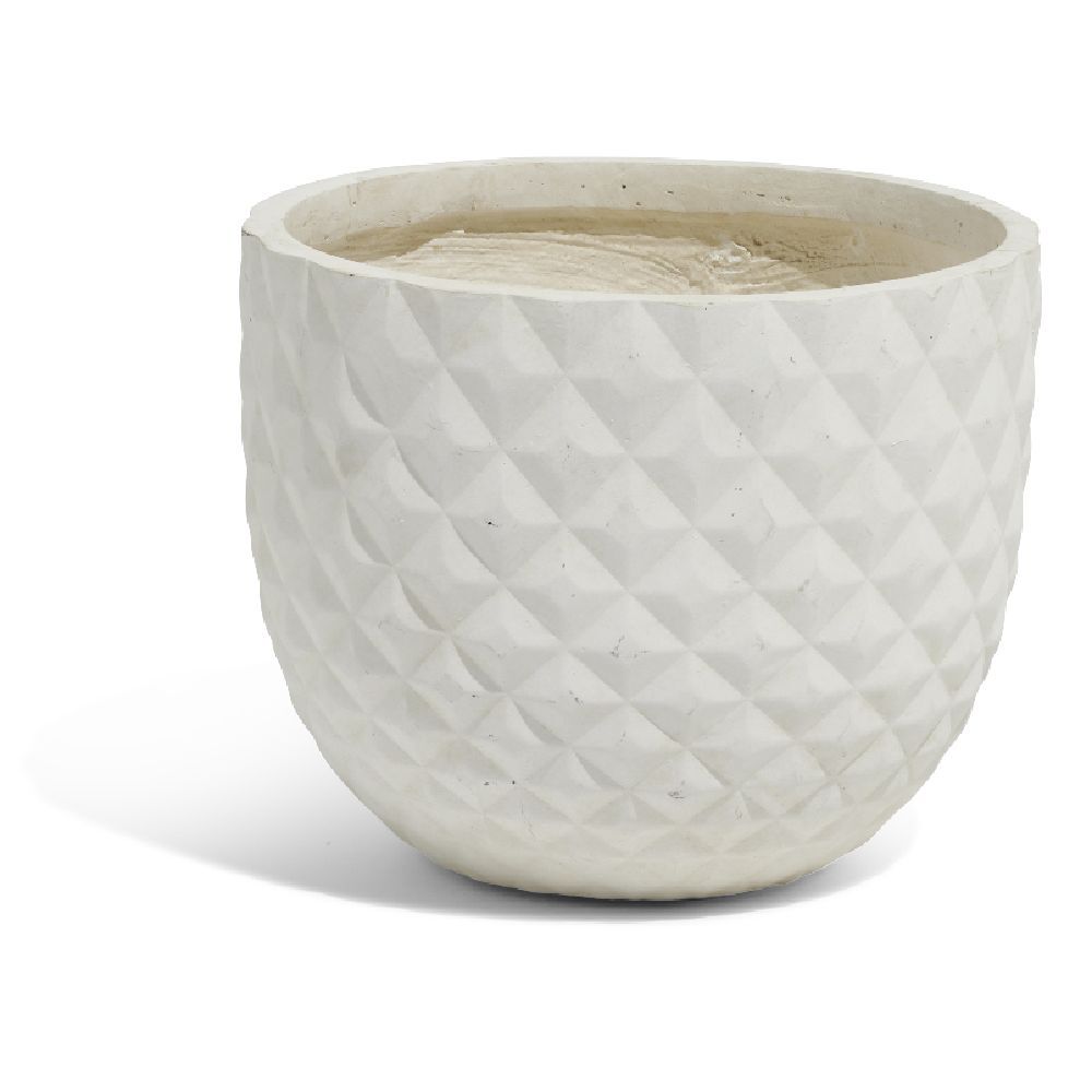 Cache pot en fibre d'argile effet capitonné blanc ivoire Ø24xH21 cm