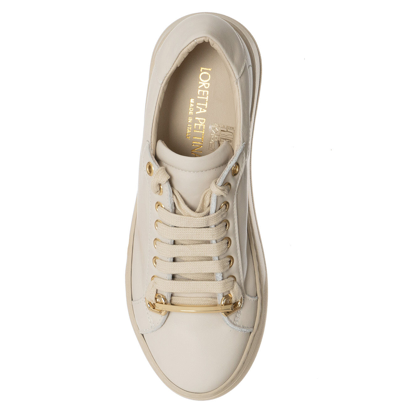 Loretta Pettinari Sneakers en Cuir Grega écru/beige