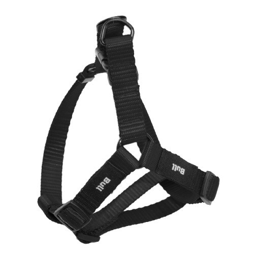 Coleira peitoral simples de nylon para cães, preta.
