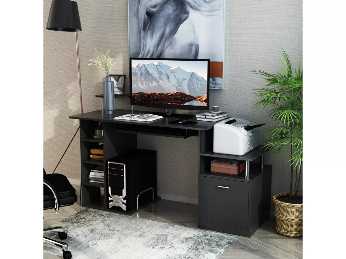 Bureau pour ordinateur table meuble pc informatique en MDF noir