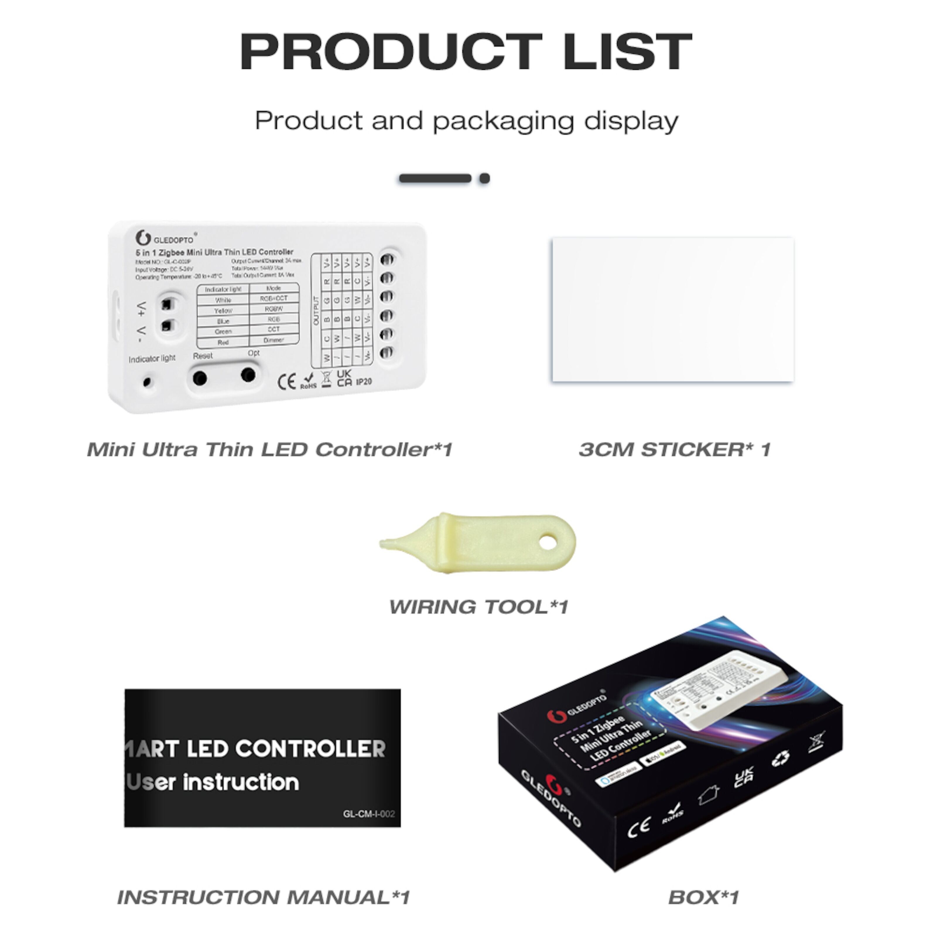 Gledopto 5 in 1 Mini Zigbee-kontroller for LED-belysning