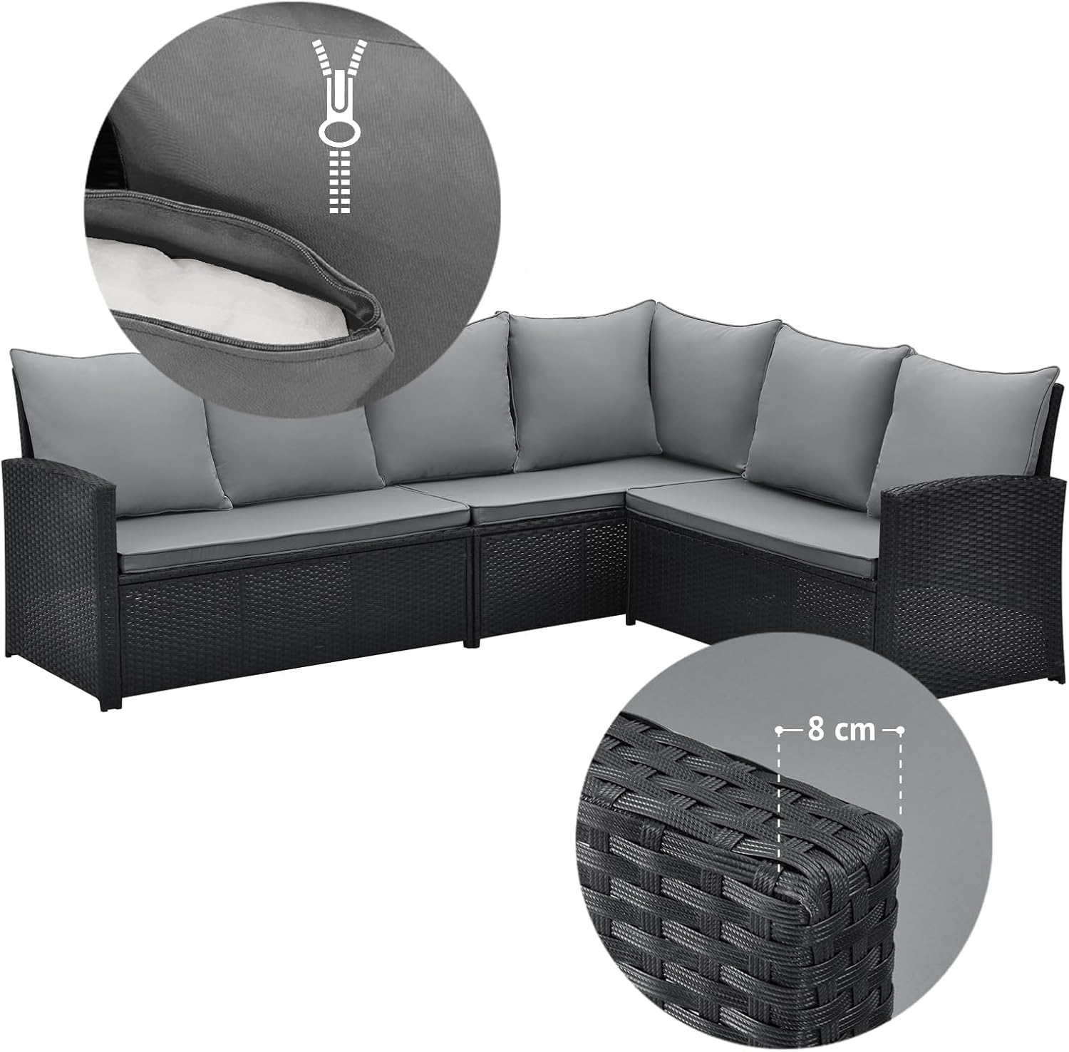 SVITA Monroe Garten-Lounge Set Polyrattan Lounge-Möbel Sitzgruppe Schwarz