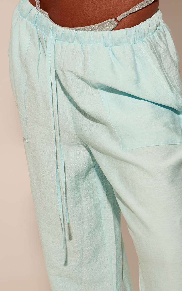 Bleu Aqua Pantalon De Plage Aspect Lin Avec Cordon De Serrage