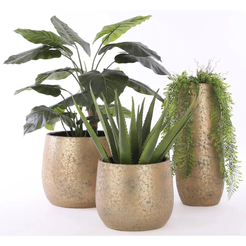 Mica Decorations Vaas - keramiek flakes motief goud - 17 x 35 cm
