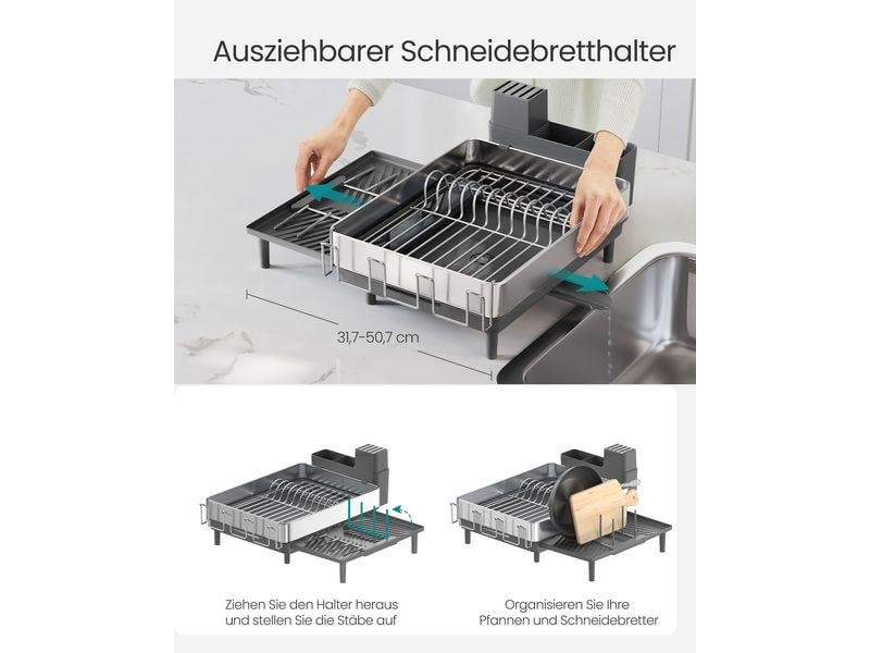 Songmics Abtropfgestell Grey Geschirr-Abtropfständer mit Haltern für Besteck