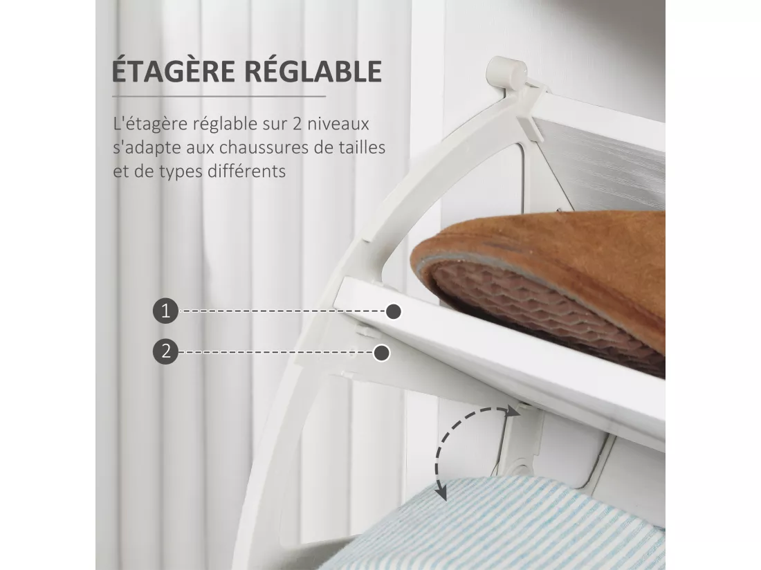 Meuble à chaussures 3 portes abattantes 2 compartiments MDF blanc chêne clair