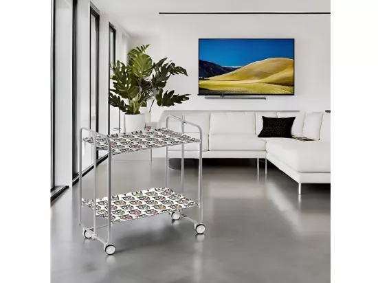 Chariot pliant à roulettes - Structure métallique grise, 2 niveaux en stratifié motif Hiboux - 72*66*43 cm - BAUHAUS