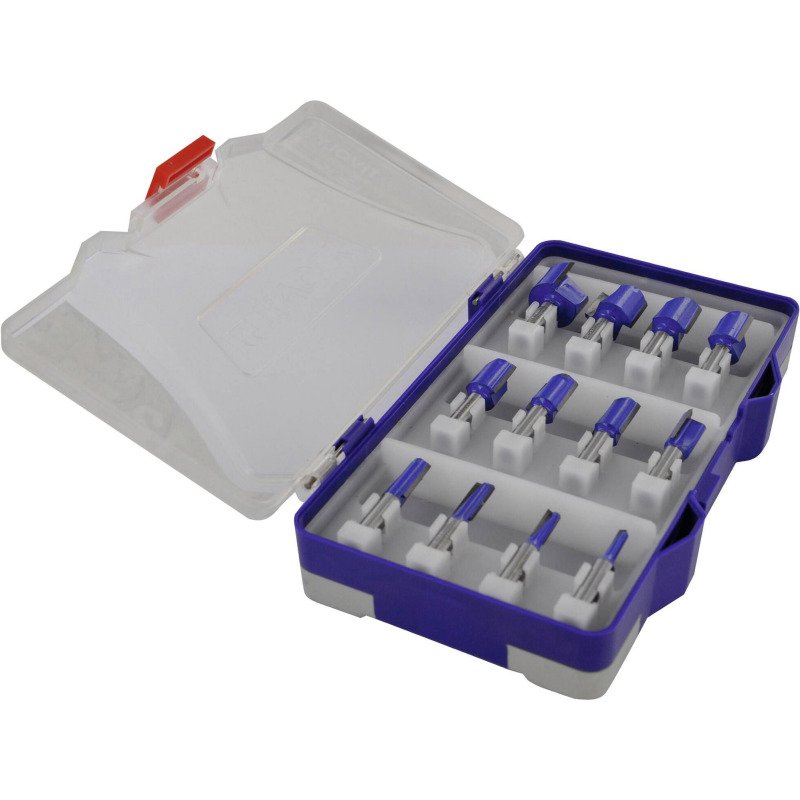 Fraises de défonceuse à rainurer Tivoly Technic Ø 5 à 25 mm, lame carbure, queue Ø 8 mm - Coffret de 12