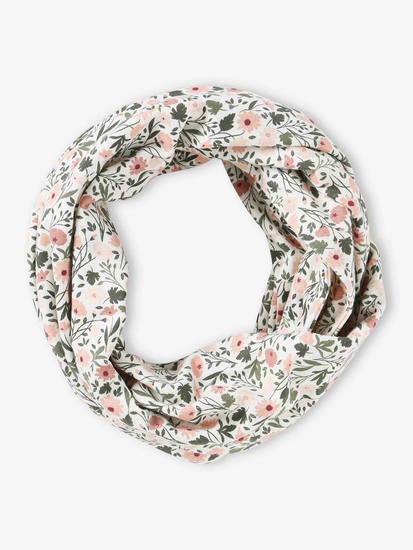 Conjunto com estampa floral para meninas: chapéu + cachecol bege