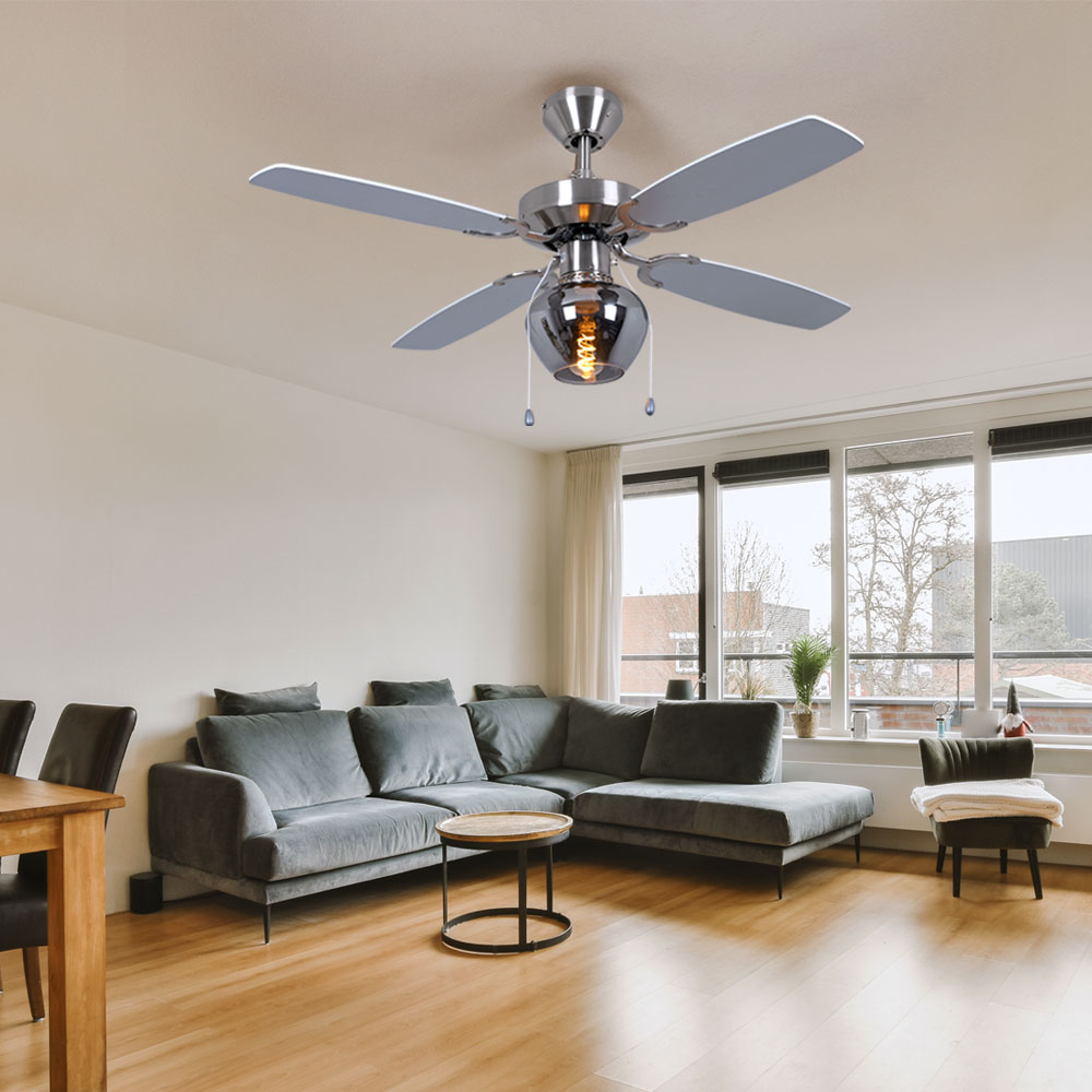 Deckenventilator, Retro-Look, Silber, Zugschalter, D 105 cm