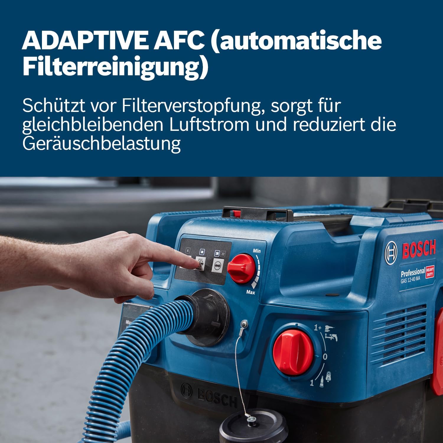 Bosch Professional Allessauger Gas 12-40 MA (1200 W, automatische Filterreinigung (AFC), inkl. Hauptfilter, Schlauch, Kombi-Werkzeugadapter, Kombi-Bürstendüse)