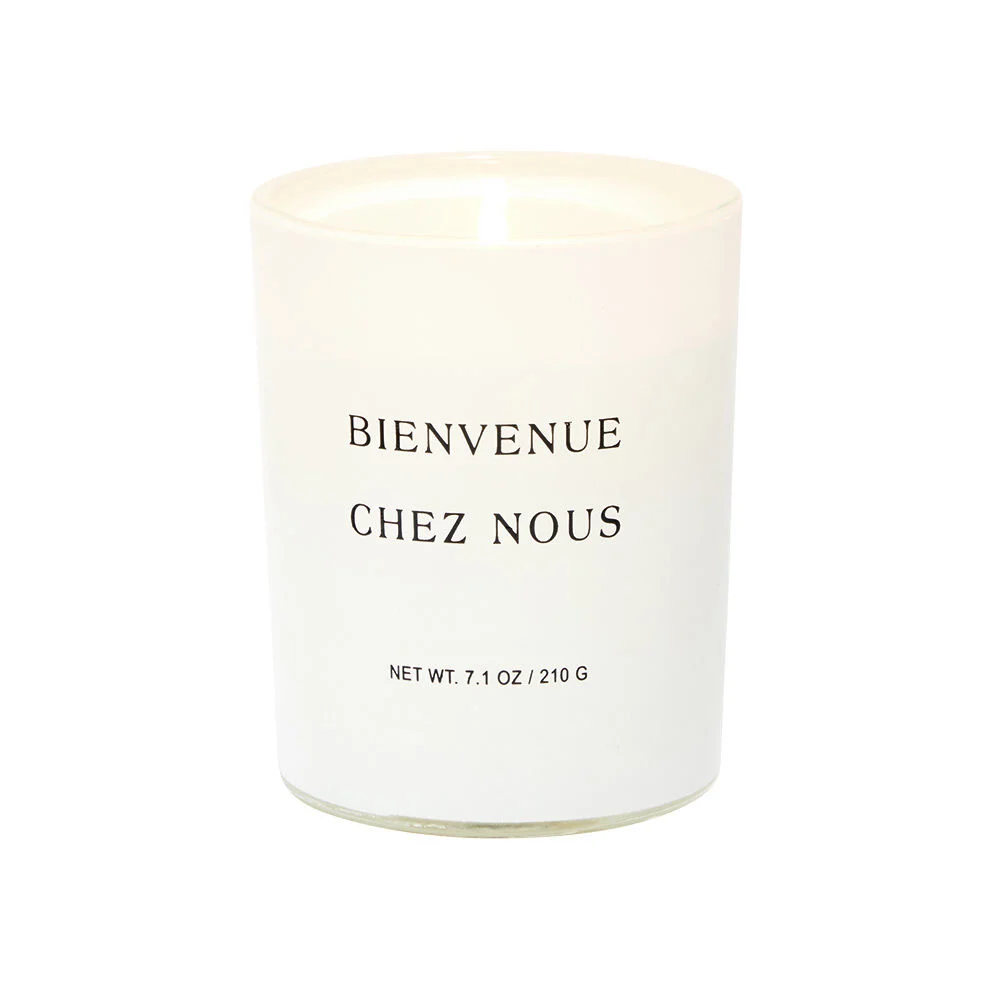 Bougie dans verre inscription Bienvenue chez nous senteur vanille