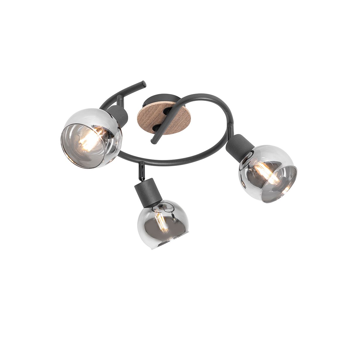 Plafondlamp zwart 44,5 cm met smoke glas en hout 3-lichts - Vidro