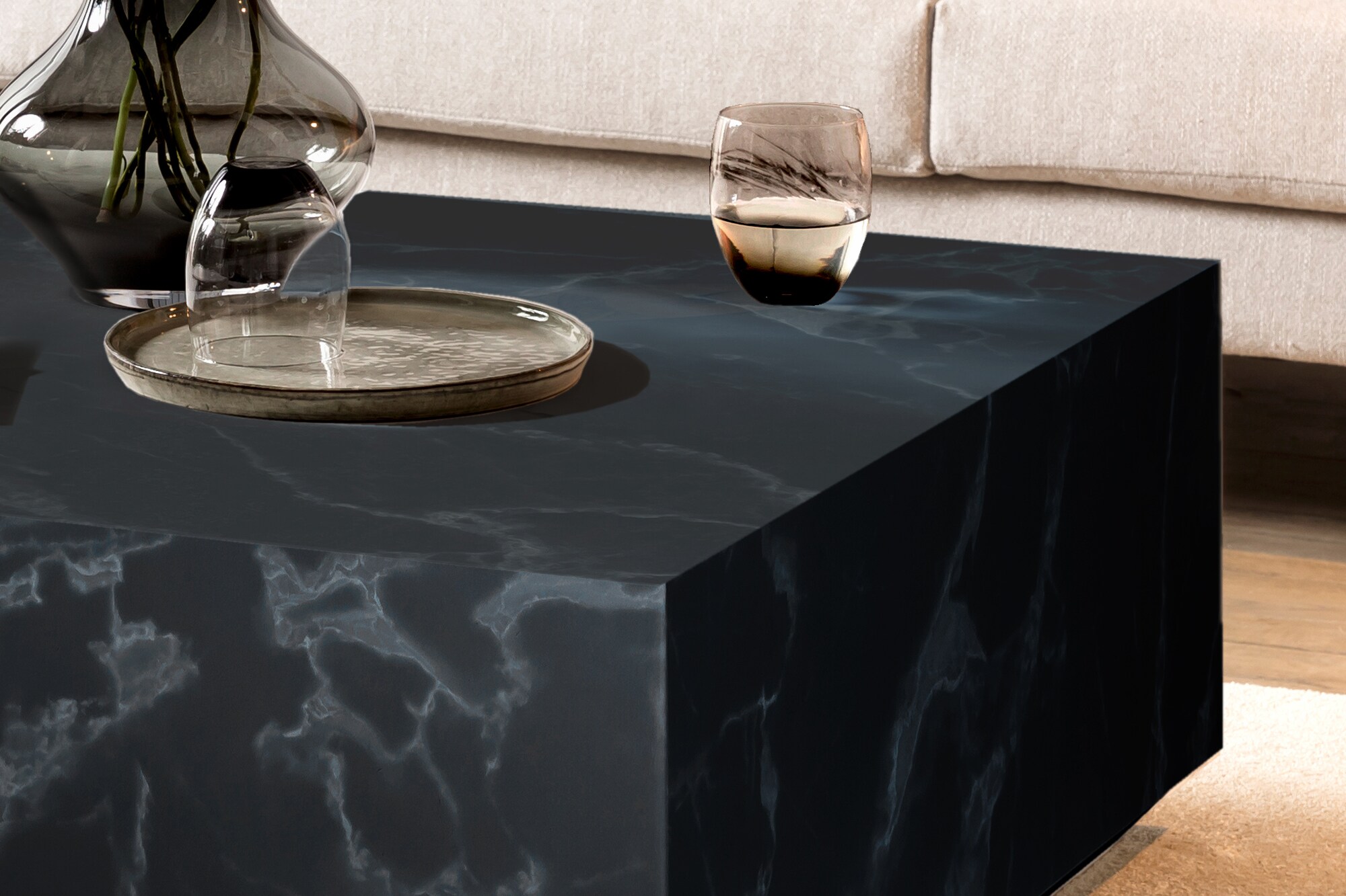 Couchtisch 90x90 schwarz Marmor Optik Wohnzimmertisch Beistelltisch Sofatisch