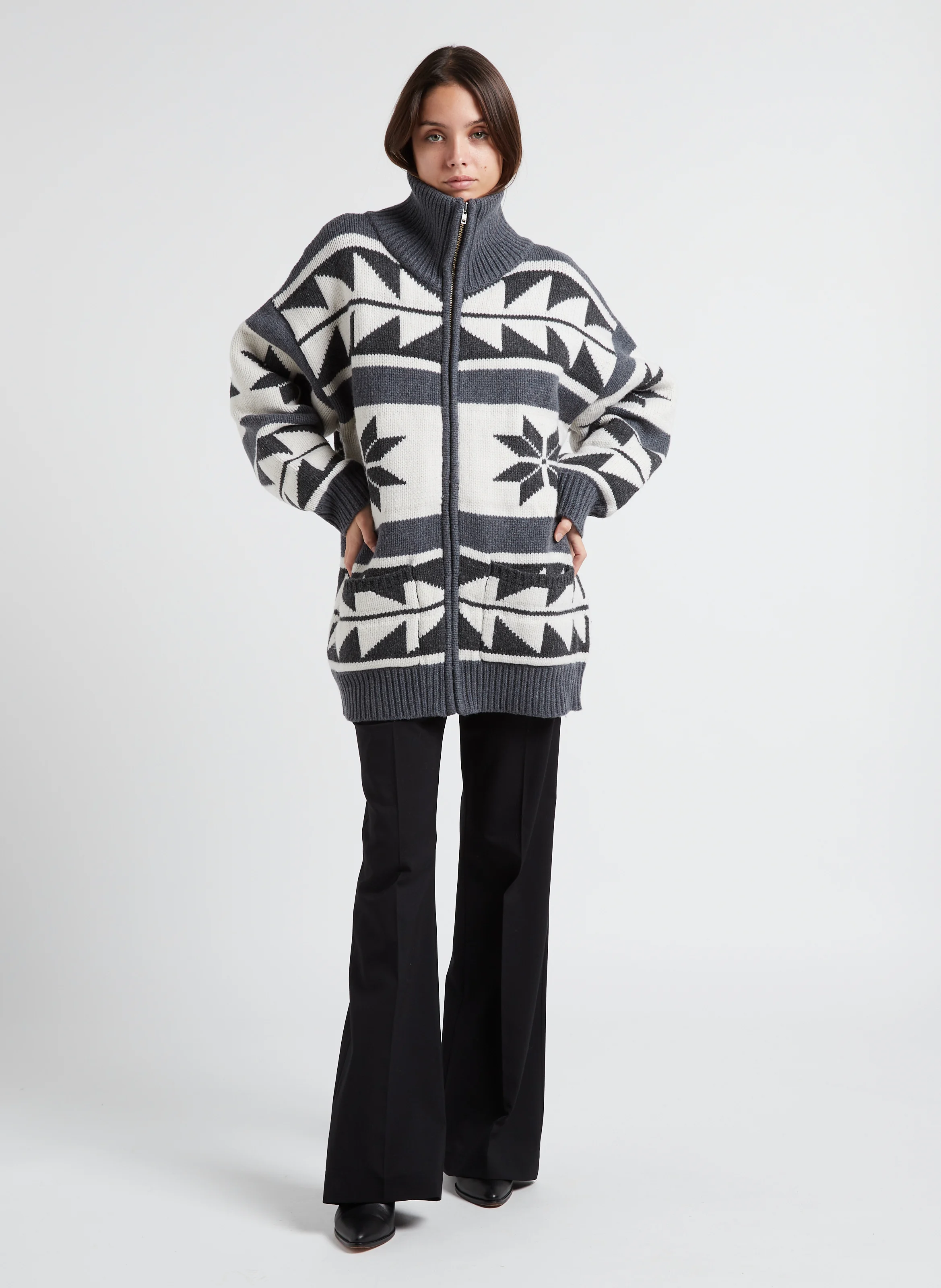 SNOW - Gilet col montant imprimé en laine| Gris