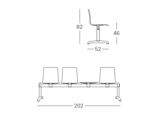 4 chaises salle d'attente ignifugées et 1 plateau Bench Alice - Scab